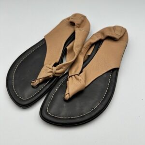 Donald J Pliner Leather Knot Thong Sandals Womens Size 8M Tan Made In Italy